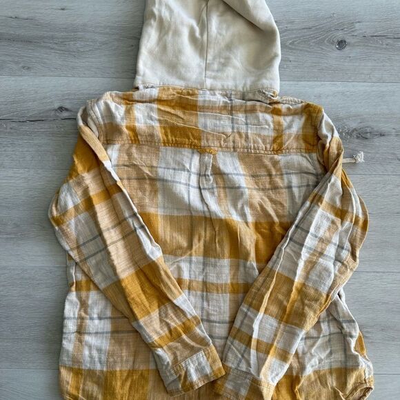 America Eagle AE Cozy Cabin Oversized Hoodie Flannel Yellow Small Used - Picture 7 of 7